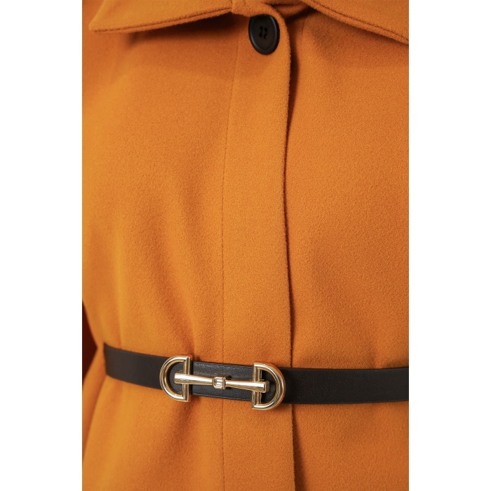 Kadın Kemerli Kaşe Panço 9170 - Hardal