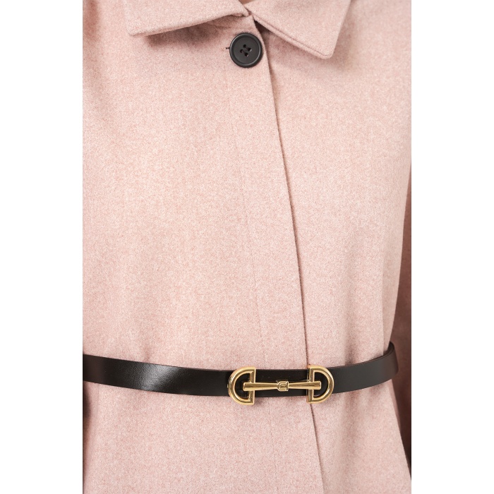 Kadın Kemerli Kaşe Panço 9170 - Pudra