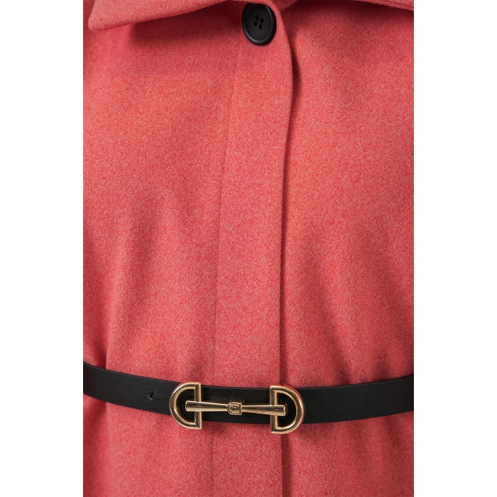 Kadın Kemerli Kaşe Panço 9170 - Somon