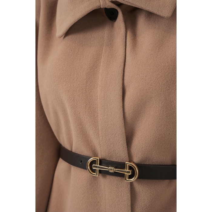 Kadın Kemerli Kaşe Panço 9170 - Camel