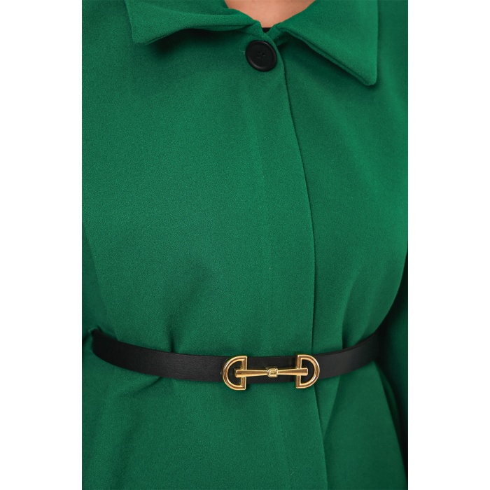 Kadın Kemerli Kaşe Panço 9170 - Koyu Yeşil