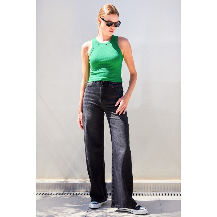 917 Bisiklet Yaka Fitilli Kolsuz Bluz - Yeşil