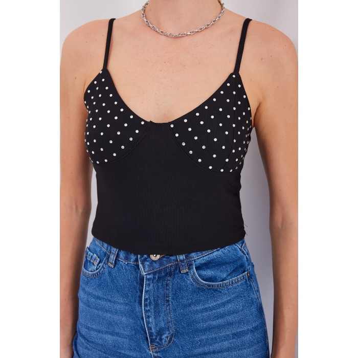 918 İp Askılı Crop Top - Siyah