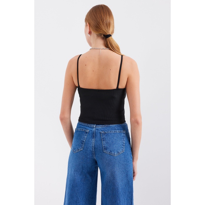 918 İp Askılı Crop Top - Siyah