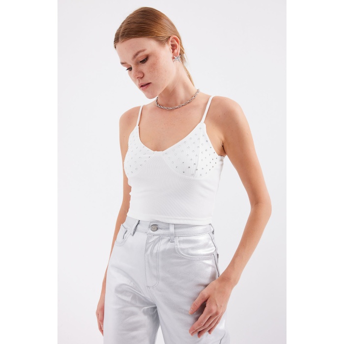 918 İp Askılı Crop Top - Beyaz