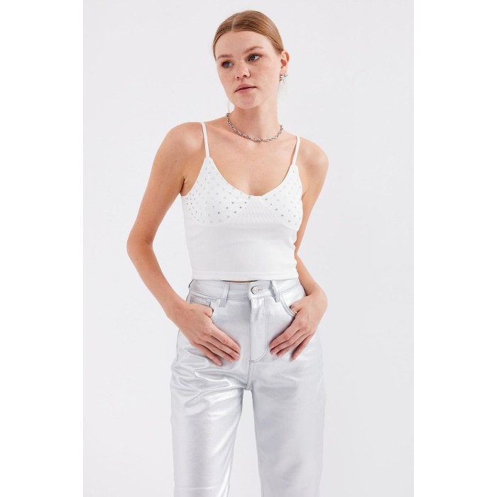 918 İp Askılı Crop Top - Beyaz
