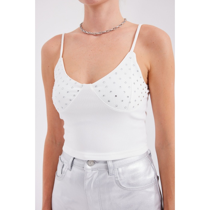918 İp Askılı Crop Top - Beyaz
