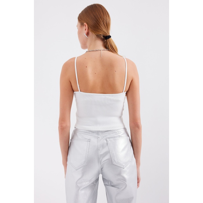 918 İp Askılı Crop Top - Beyaz