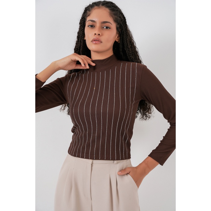 922 Taşlı Body - Kahverengi