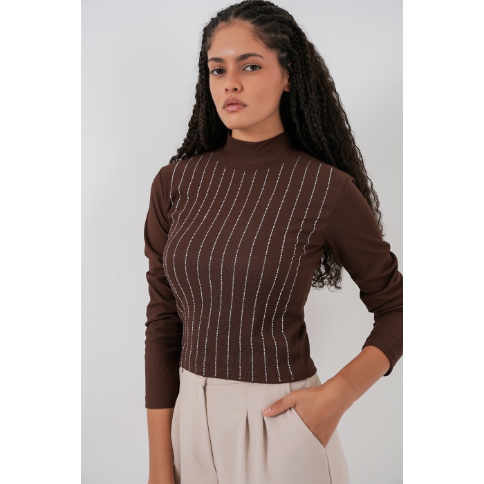 922 Taşlı Body - Kahverengi