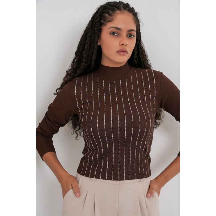 922 Taşlı Body - Kahverengi