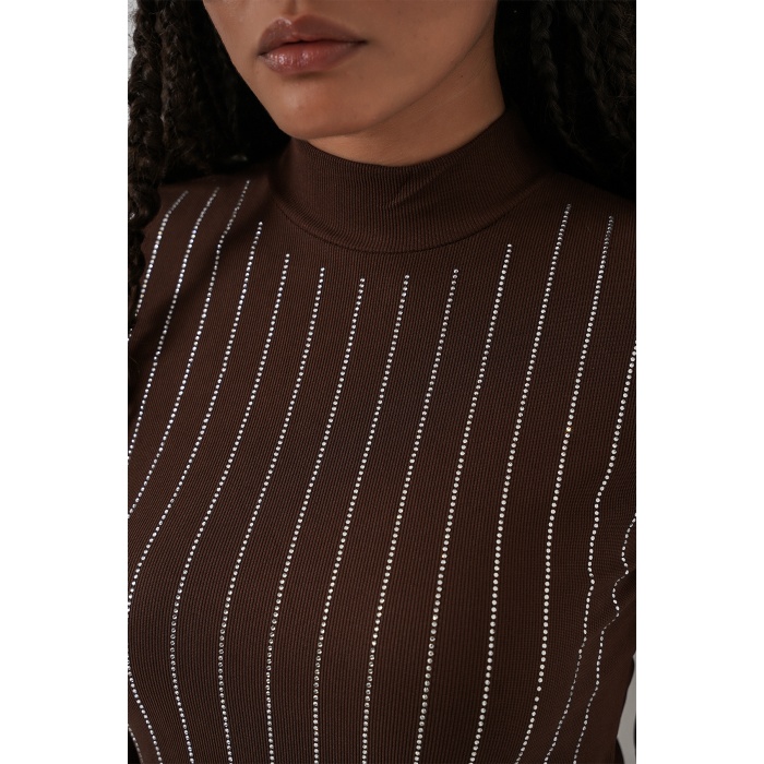 922 Taşlı Body - Kahverengi