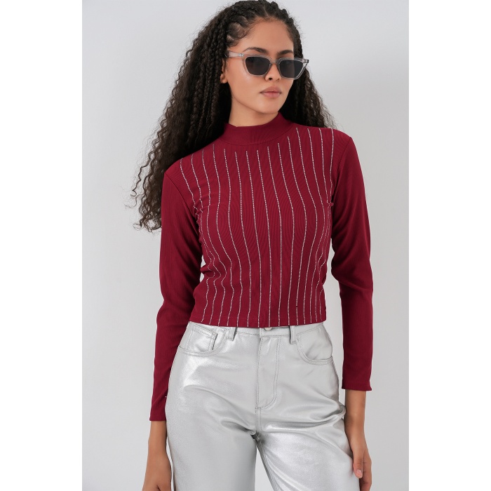 922 Taşlı Body - Bordo