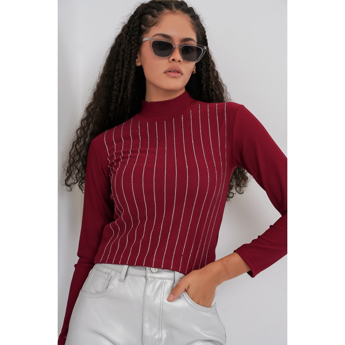 922 Taşlı Body - Bordo