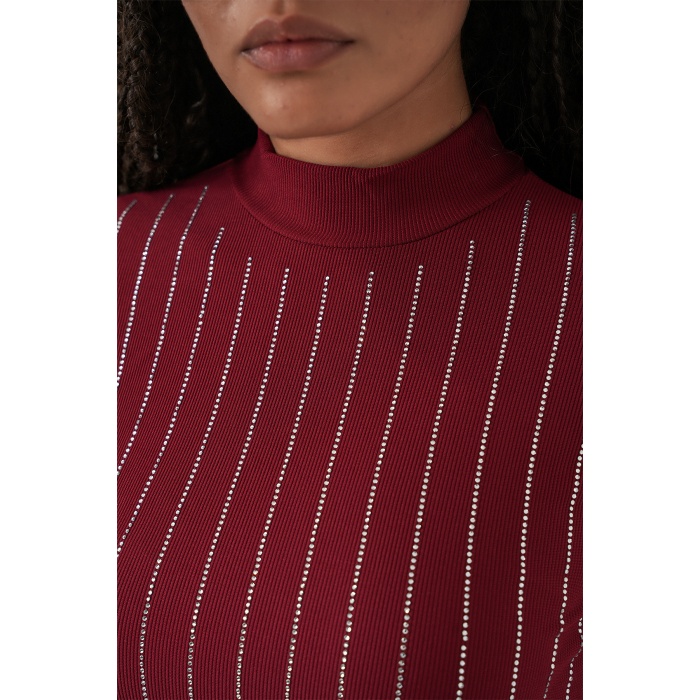 922 Taşlı Body - Bordo