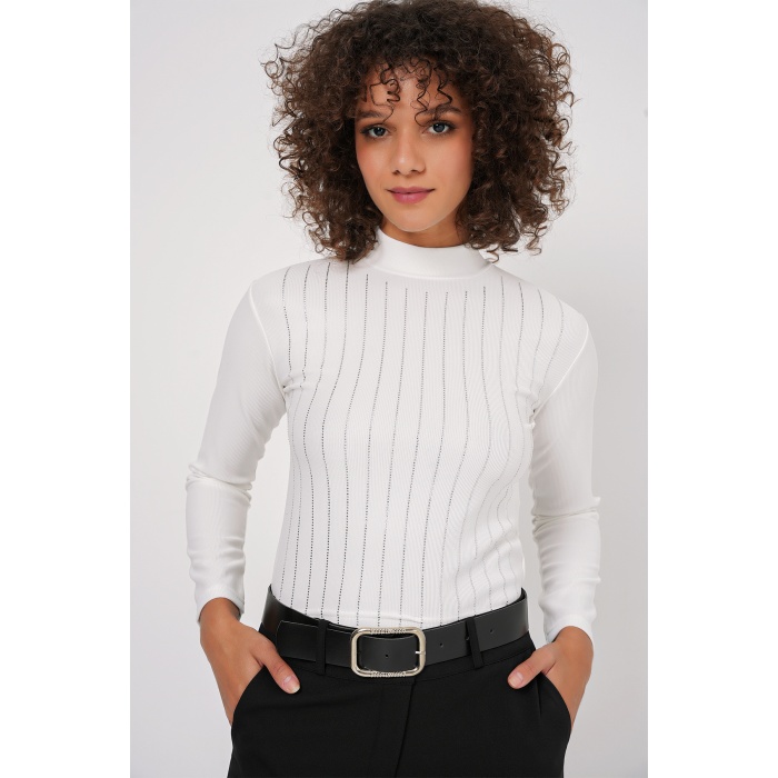 922 Taşlı Body - Beyaz