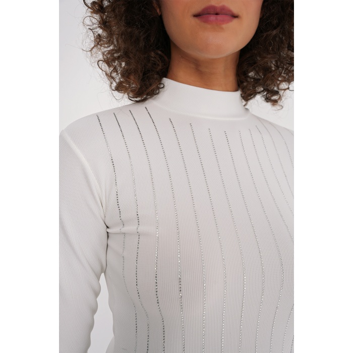 922 Taşlı Body - Beyaz