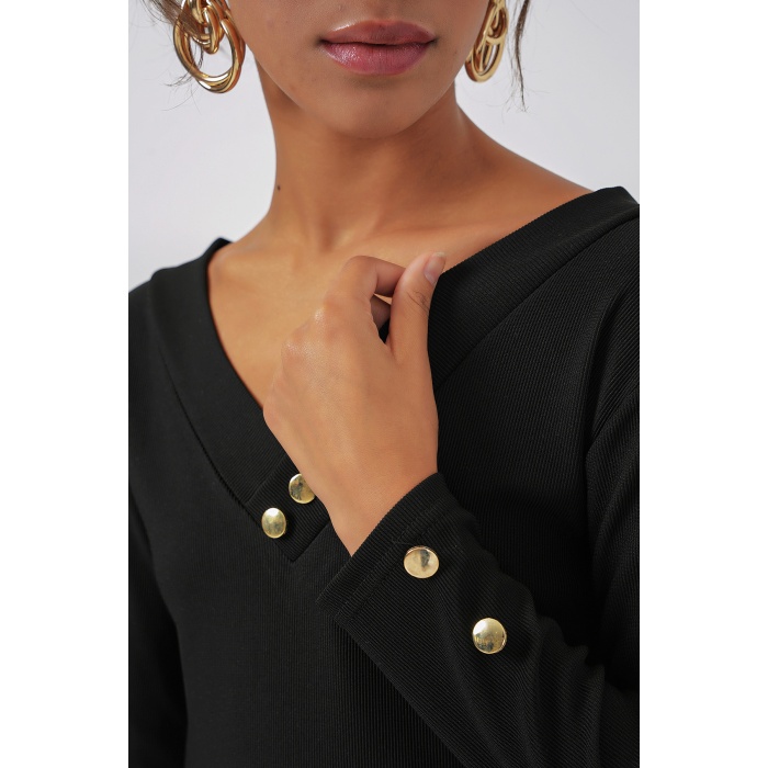 923 Uzun Kollu Body - Siyah