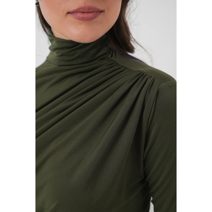 925 Büzgü Detaylı Sandy Bluz - Haki