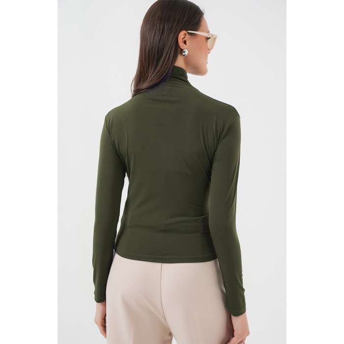 925 Büzgü Detaylı Sandy Bluz - Haki