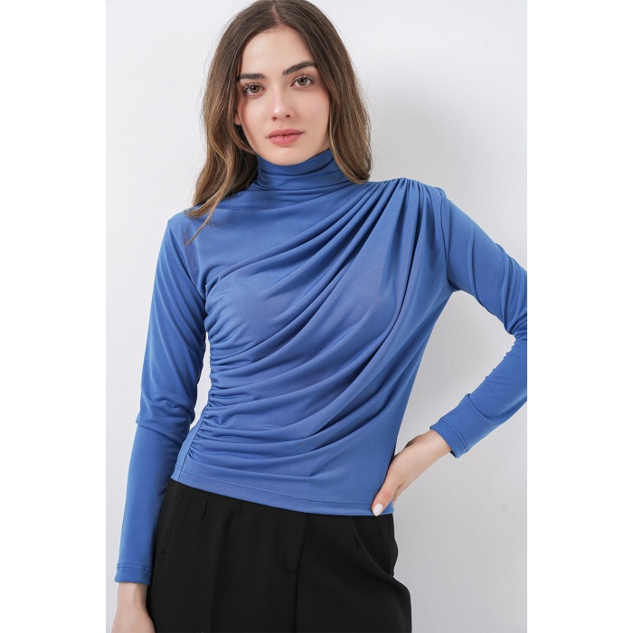 925 Büzgü Detaylı Sandy Bluz - İndigo