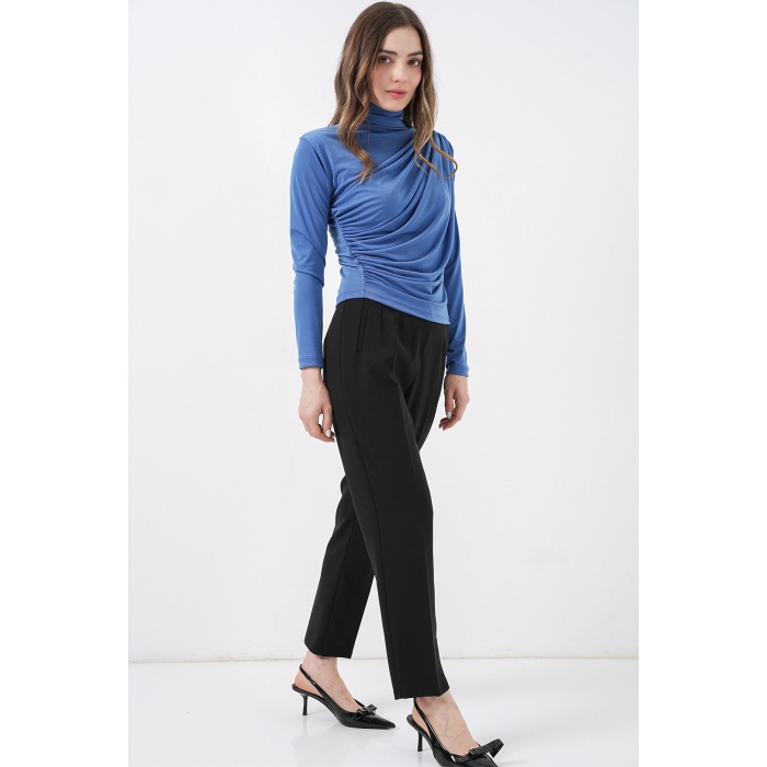 925 Büzgü Detaylı Sandy Bluz - İndigo