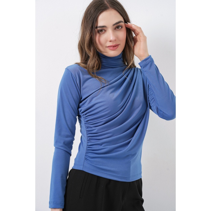 925 Büzgü Detaylı Sandy Bluz - İndigo