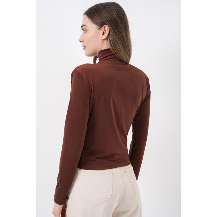 925 Büzgü Detaylı Sandy Bluz - A.Kahve