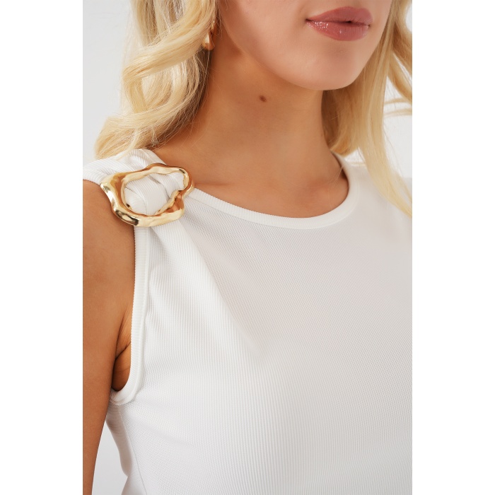 Kadın Kolsuz Basic Bluz 935 - Beyaz