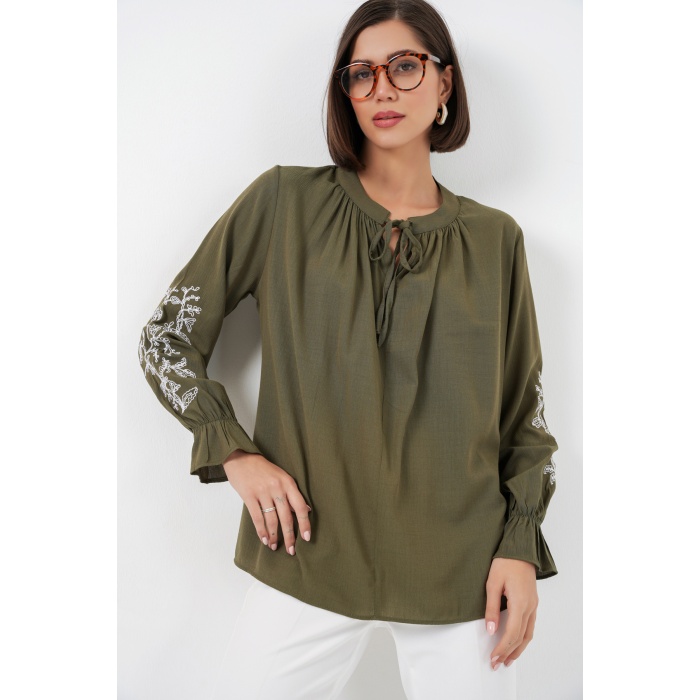 Kadın Nakışlı Örme Bluz 941 - Haki