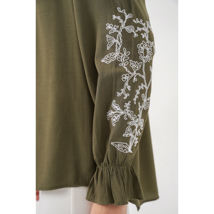 Kadın Nakışlı Örme Bluz 941 - Haki