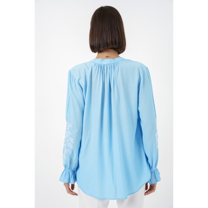 Kadın Nakışlı Örme Bluz 941 - Mavi