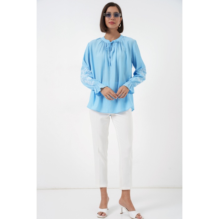Kadın Nakışlı Örme Bluz 941 - Mavi