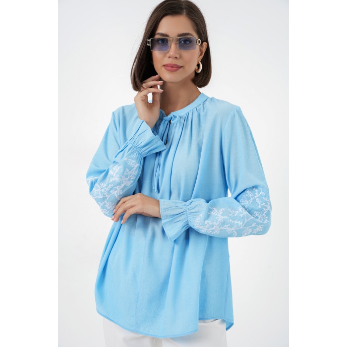 Kadın Nakışlı Örme Bluz 941 - Mavi