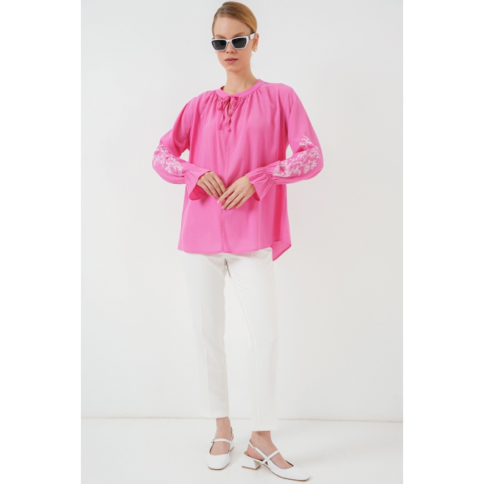 Kadın Nakışlı Örme Bluz 941 - Pembe