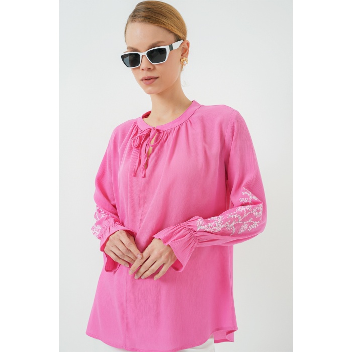 Kadın Nakışlı Örme Bluz 941 - Pembe