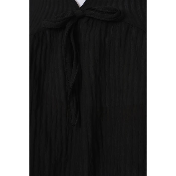 Kadın Önü Bağcıklı Uzun Kol Bluz 946 - Siyah