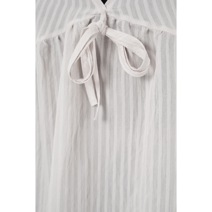 Kadın Önü Bağcıklı Uzun Kol Bluz 946 - Ekru