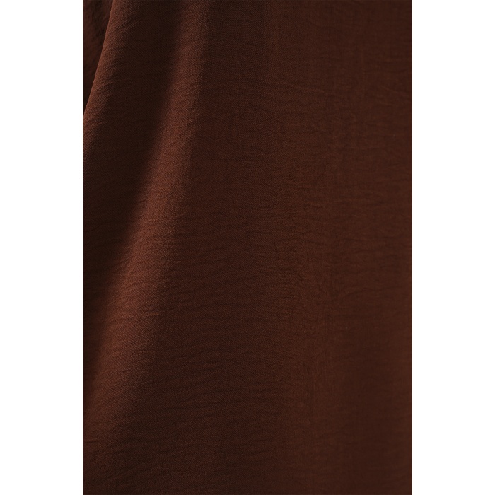 V Yaka Sıfır Kol Bluz 950 - Kahverengi