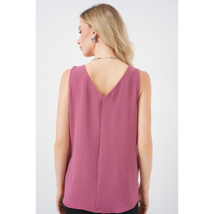 V Yaka Sıfır Kol Bluz 950 - A.Gül Kurusu