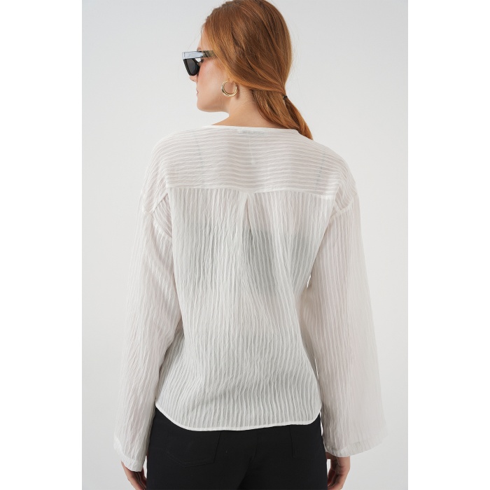 Kadın Önü Bağcıklı Bluz 952 - Beyaz