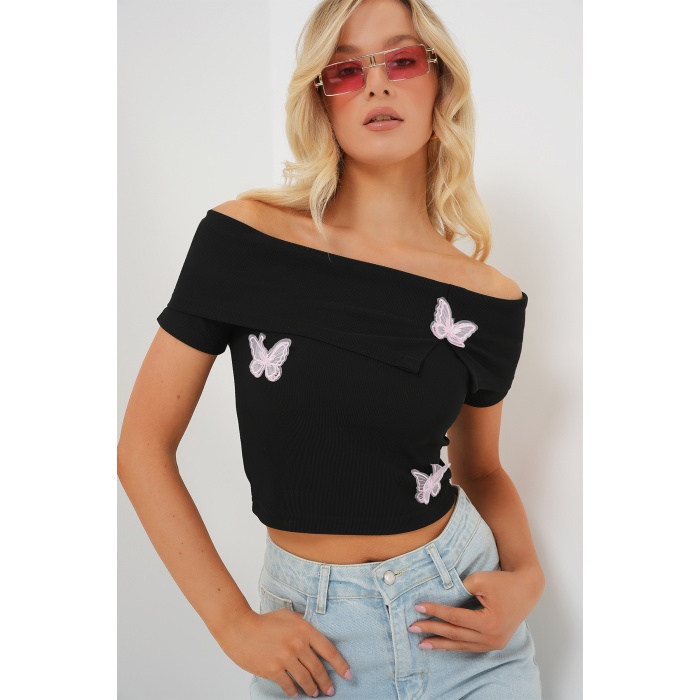 Madonna Yaka Kelebek Detaylı Bluz 957 - Siyah