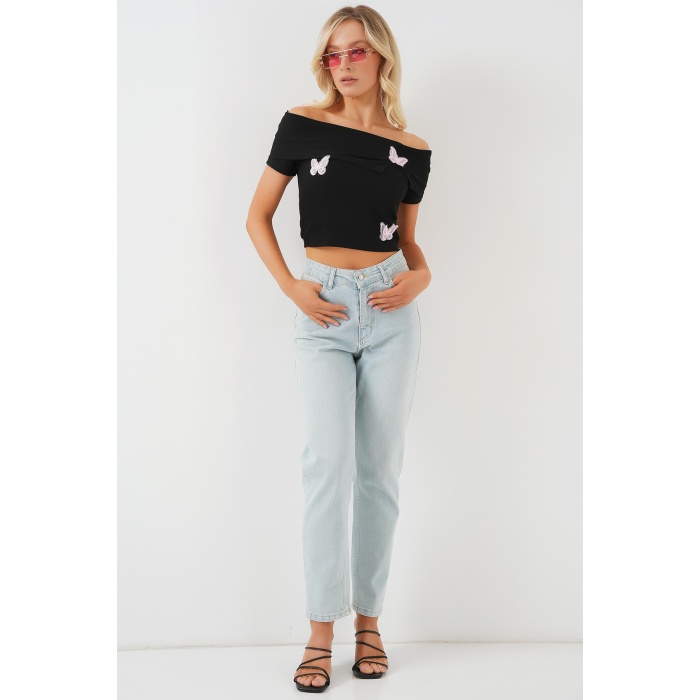 Madonna Yaka Kelebek Detaylı Bluz 957 - Siyah