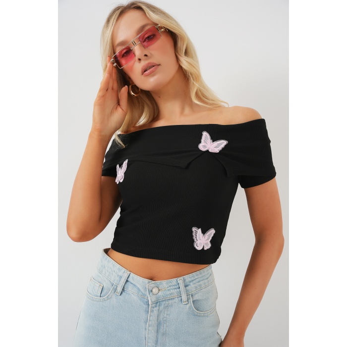Madonna Yaka Kelebek Detaylı Bluz 957 - Siyah