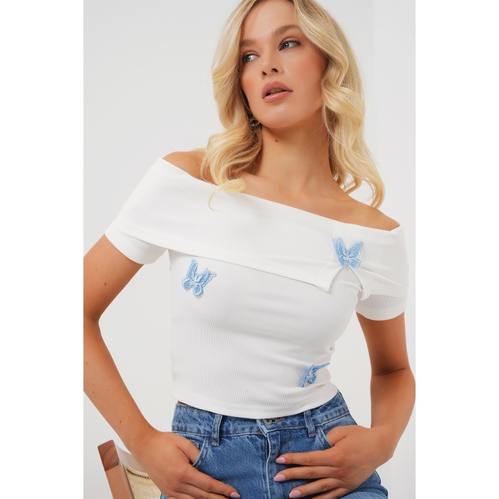 Madonna Yaka Kelebek Detaylı Bluz 957 - Beyaz
