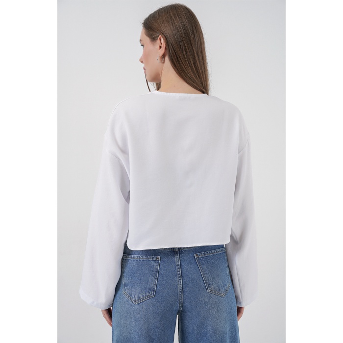 Önü Bağlamalı Keten Kimono 960 - Beyaz