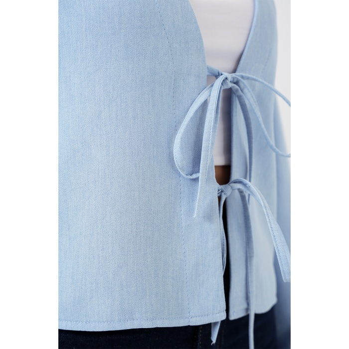 Önü Bağlamalı Keten Kimono 960 - Mavi