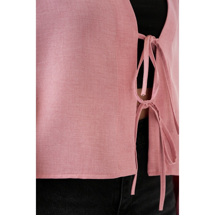 Önü Bağlamalı Keten Kimono 960 - Pudra