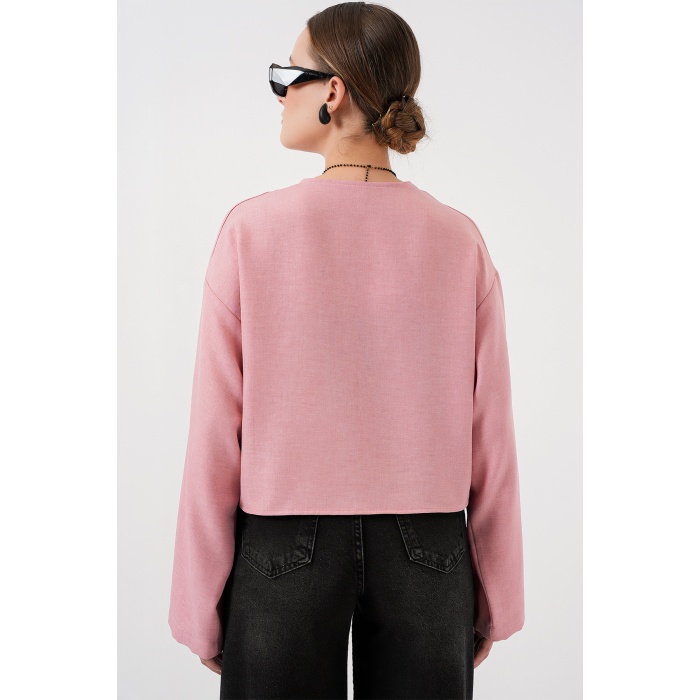 Önü Bağlamalı Keten Kimono 960 - Pudra