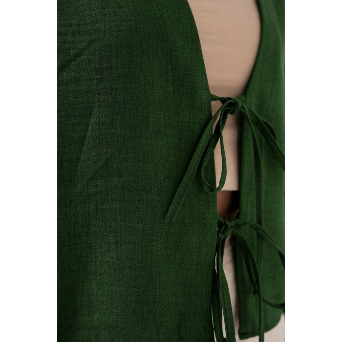 Önü Bağlamalı Keten Kimono 960 - Zümrüt Yeşili